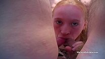 Amateur teen British redhead takes facials from older businessmen